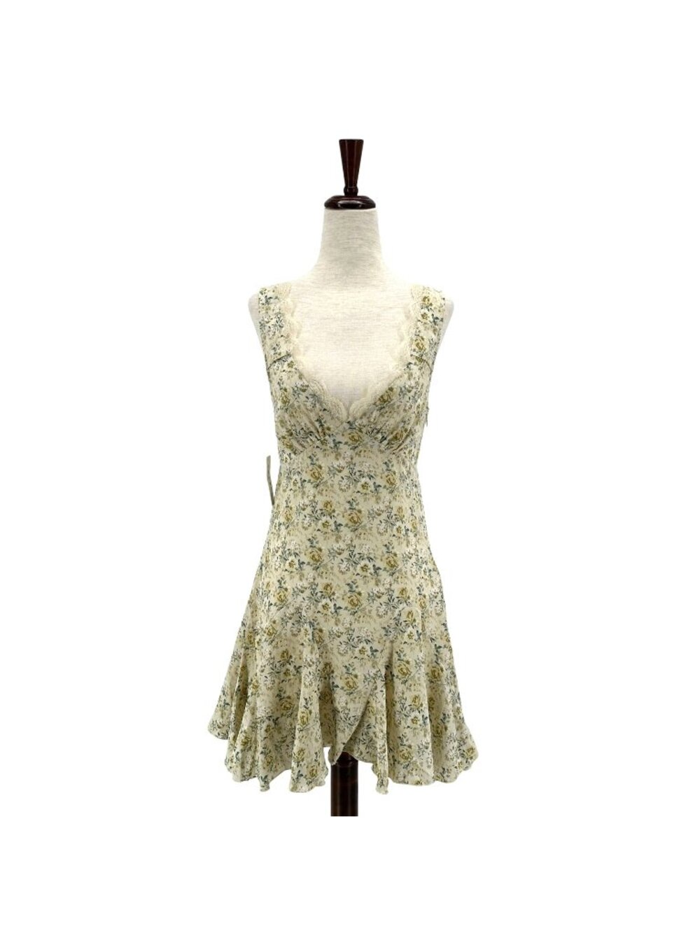 Floral Lace-Trim Mini Dress in Cream
